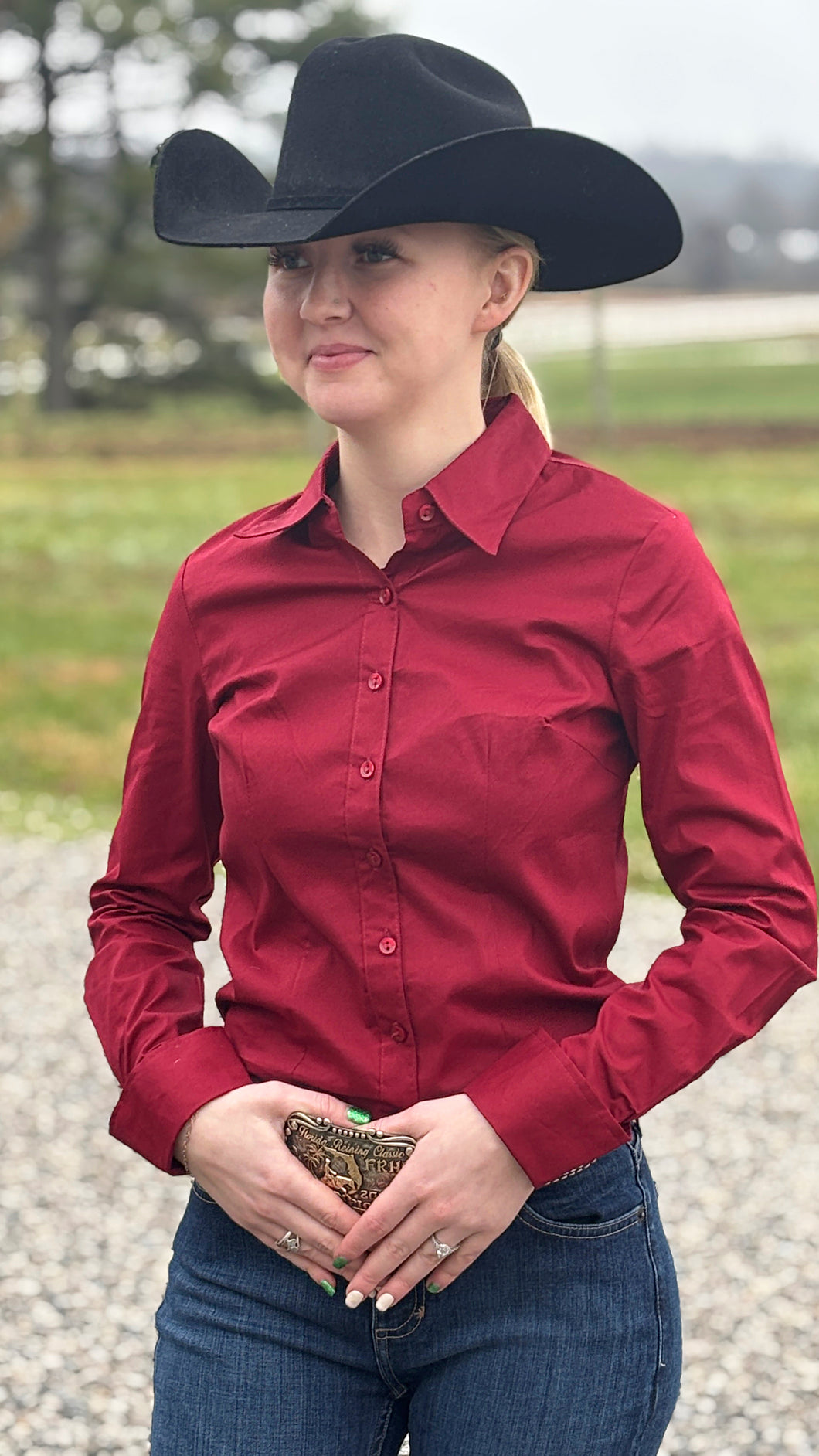 Solid Button Down Shirts ~ Burgundy