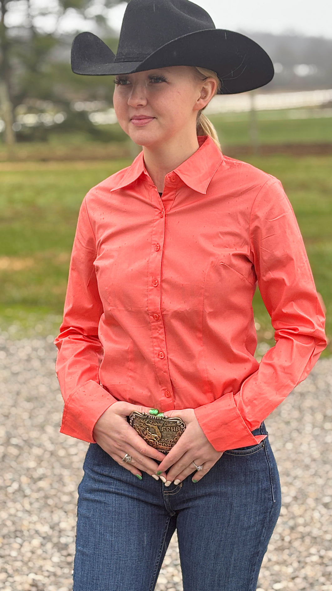 Coral dress shirt womens best sale