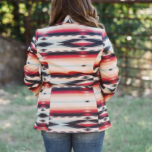 Aztec Print Blazer ~ Khaki & Red - Henderson's Western Store