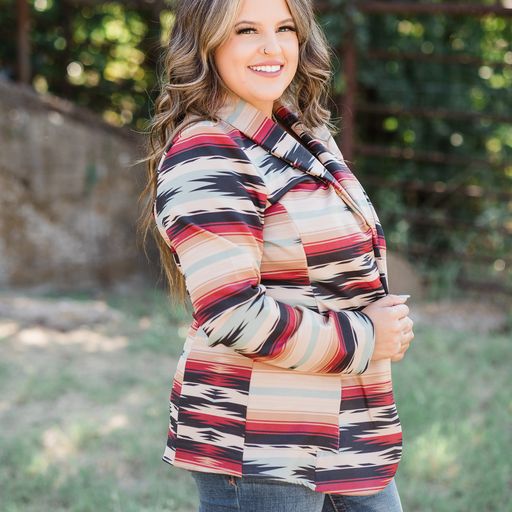 Aztec Print Blazer ~ Khaki & Red - Henderson's Western Store