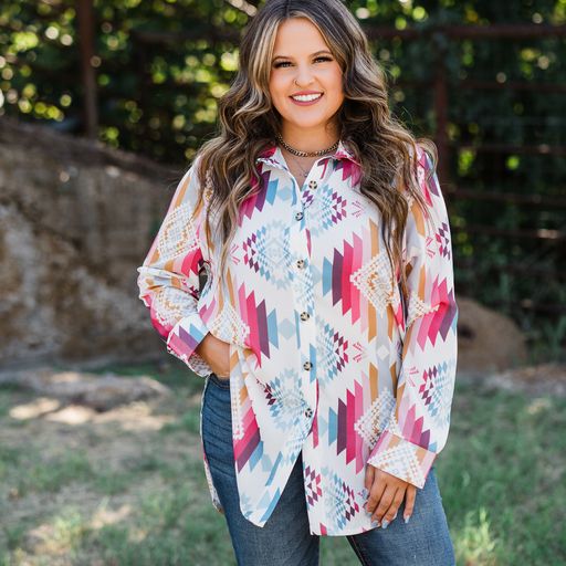 Aztec Print Button Down Long Shirt - Henderson's Western Store