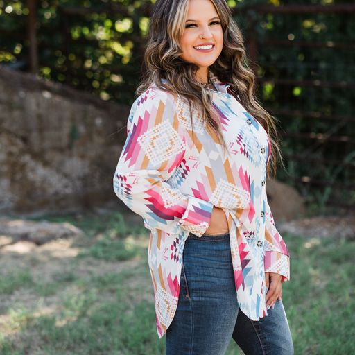 Aztec Print Button Down Long Shirt - Henderson's Western Store