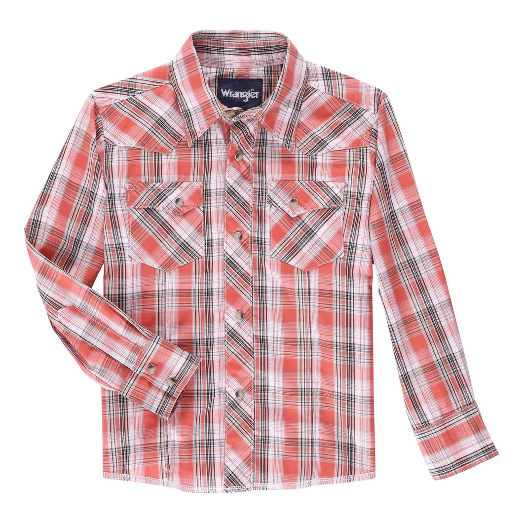 Boy's Wrangler Fashion Plaid ~ Orange - Henderson's Western Store