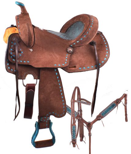 Roughout W/Buckstitch Barrel Saddle ~ Turquoise