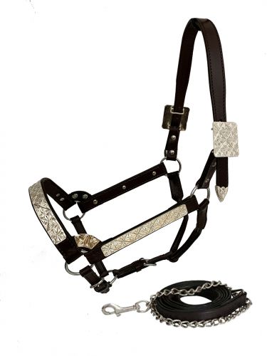 Dark Leather Show Halter ~ Floral