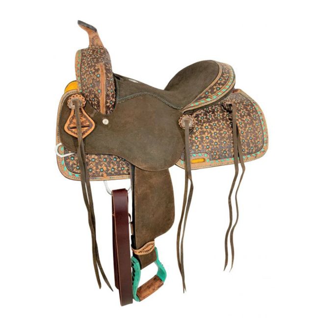 Barrel Style Saddle with Teal Flower