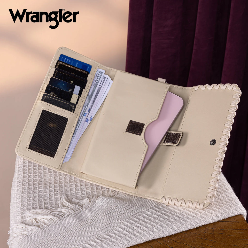 Wrangler Whipstitch Wristlet Wallet ~ Tan