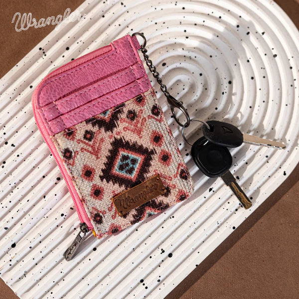 Wrangler Southwestern Art Mini Zip Card Case ~ Pink