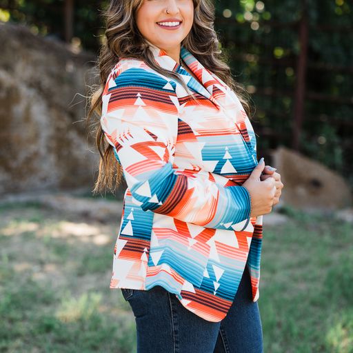 Aztec Print Blazer ~ Turquoise & Coral - Henderson's Western Store