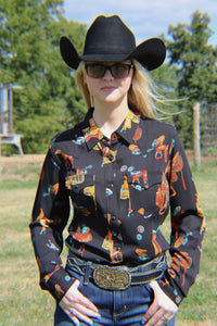 Load image into Gallery viewer, Ladies Wrangler Retro ~ Bucking Cowboy ~ Black ( Only Small &amp; Medium, Large)