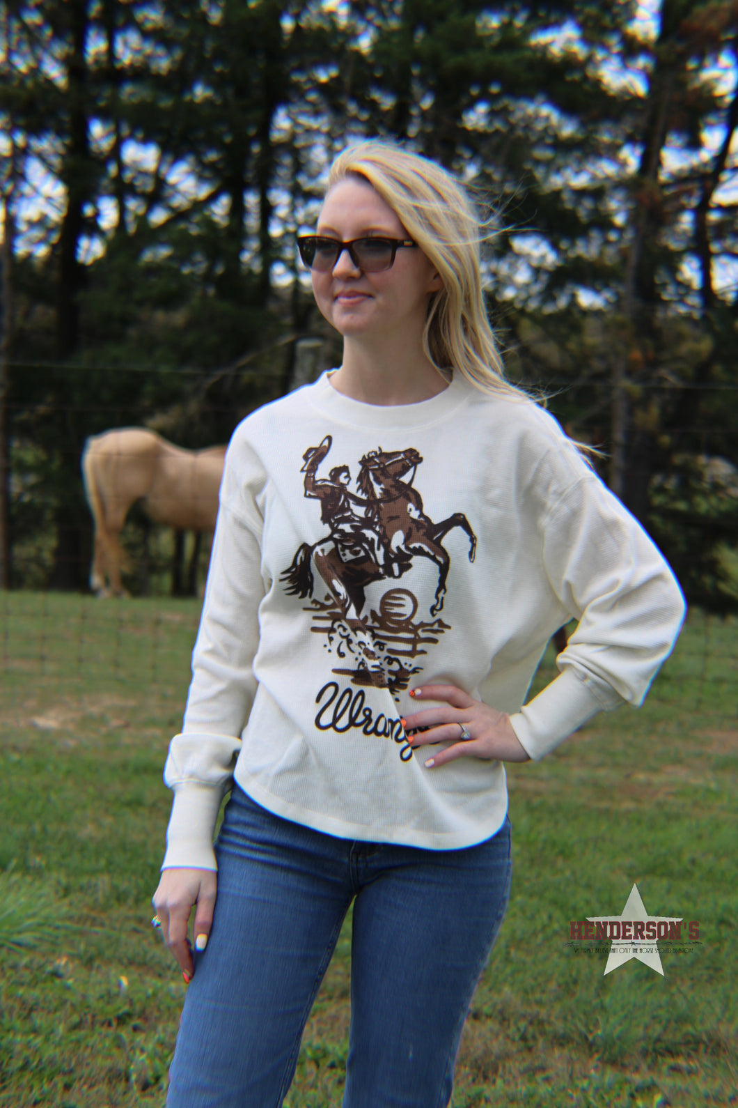 Bucking Cowboy Waffle Thermal Shirt ( Only Small, XL )