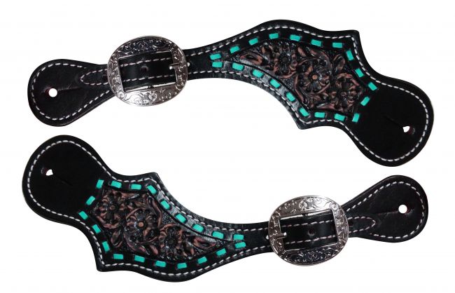 Teal Buck Stitch Spur Strap - Henderson's Western Store