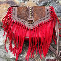 Montana West Wrangler Red Fringe and Cowhide Crossbody Purse