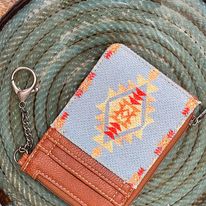 Load image into Gallery viewer, Wrangler Southwest Print Mini Zip Card Case ~ Blue - Henderson&#39;s Western Store