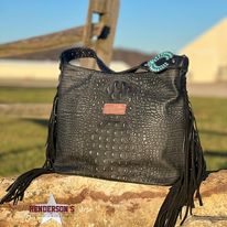 Load image into Gallery viewer, Wrangler Croc Embossed Hobo ~ Black - Henderson&#39;s Western Store