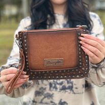 Wrangler Rivets Fringe Crossbody ~ Brown - Henderson's Western Store