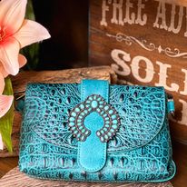 Load image into Gallery viewer, Wrangler Croc Embossed Crossbody ~ Turquoise - Henderson&#39;s Western Store