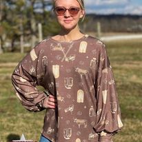 Western Print Sweatshirt ~ Brown - Henderson's Western Store