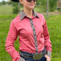 RHC Concealed Zipper Shirt - Pink W/Leopard Print - Henderson's Western Store