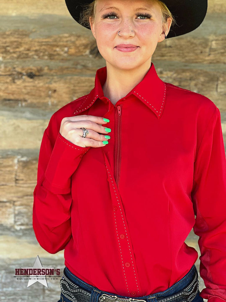 RHC Buckstitch W/Mesh Yoke Show Shirt ~ Red