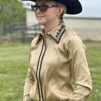 Load image into Gallery viewer, RHC Taffeta Bling Concealed Zipper Show Shirt - Gold - Henderson&#39;s Western Store