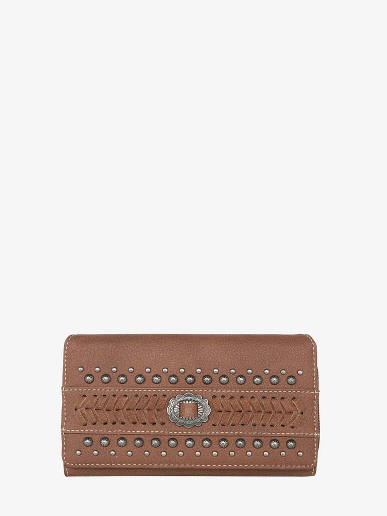 Montana West Concho Studs Whipstitch Wallet ~ Brown - Henderson's Western Store