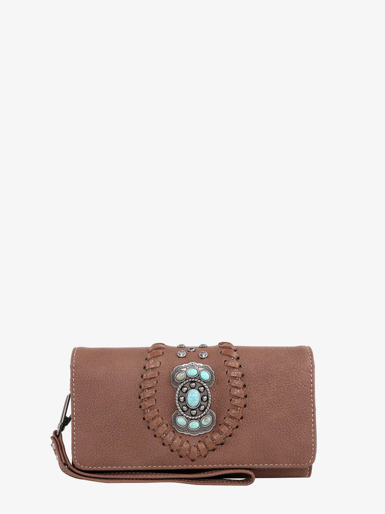 Montana West Whipstitch Concho Wallet ~ Brown - Henderson's Western Store