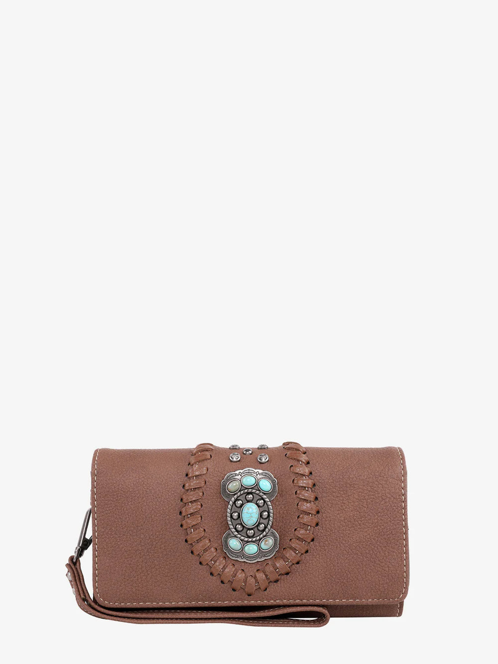 Montana West Whipstitch Concho Wallet ~ Brown - Henderson's Western Store