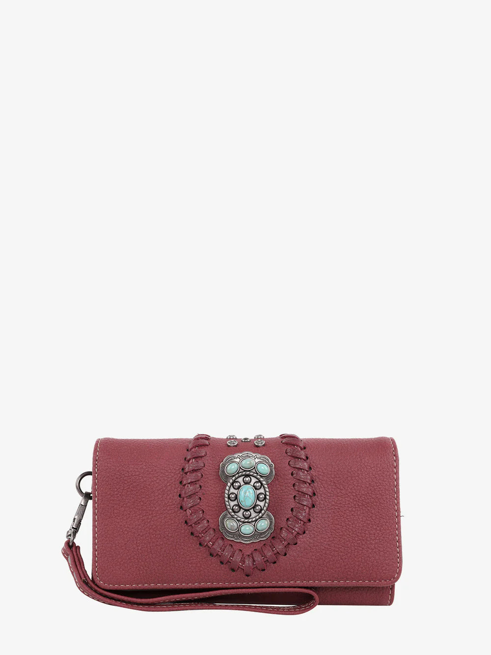 Montana West Whipstitch Concho Wallet ~ Burgundy - Henderson's Western Store