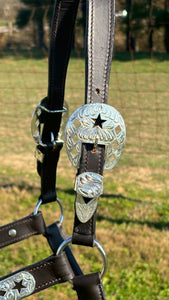 Load image into Gallery viewer, Dark Leather Show Halter ~ Stars &amp; Diamonds