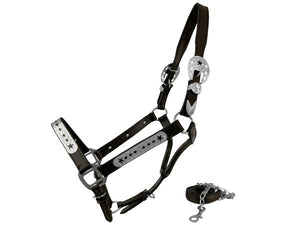 Load image into Gallery viewer, Dark Leather Show Halter ~ Stars &amp; Diamonds - Henderson&#39;s Western Store