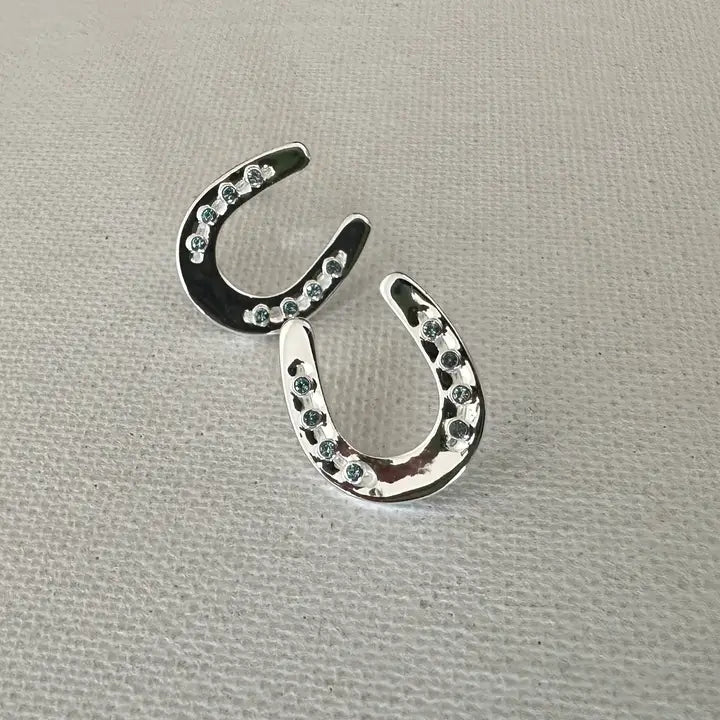 Horseshoe W/White Aqua Earrings/Post