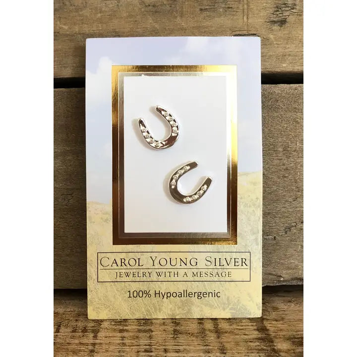 Horseshoe W/White Crystal Earrings/Post