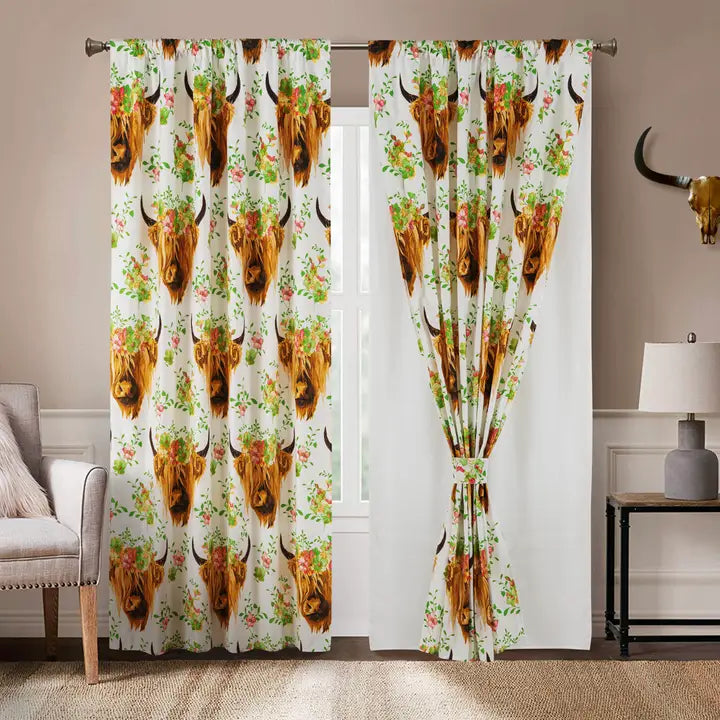 Western Linen Curtains ~ Highland Cow