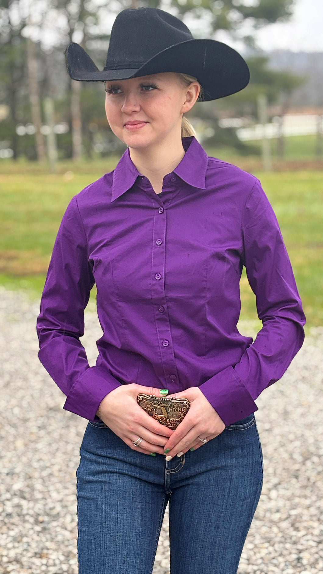 Solid Button Down Shirts ~ Purple