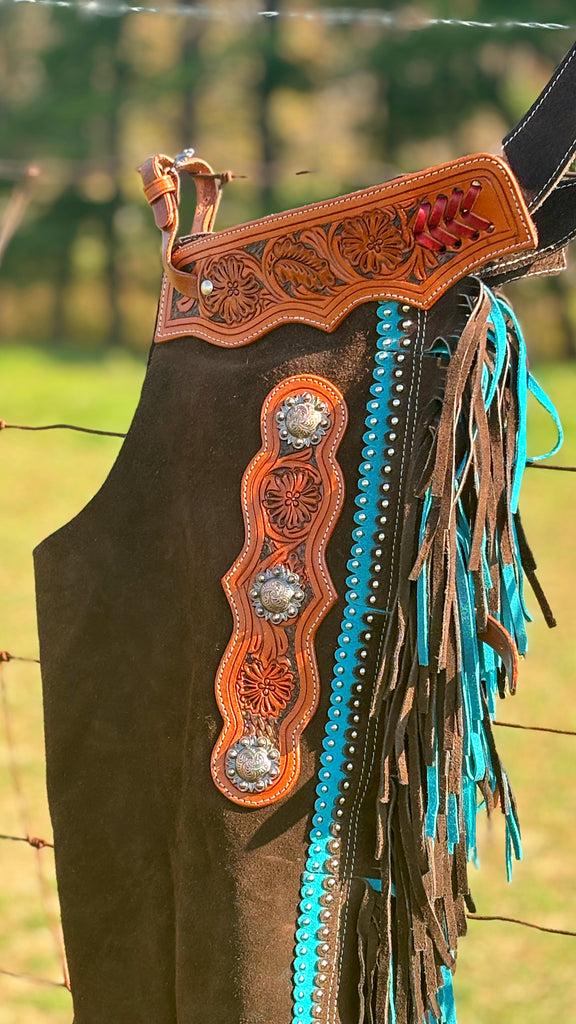 Brown Suede Chink W/Turquoise Fringe