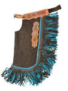 Load image into Gallery viewer, Brown Suede Chink W/Turquoise Fringe - Henderson&#39;s Western Store