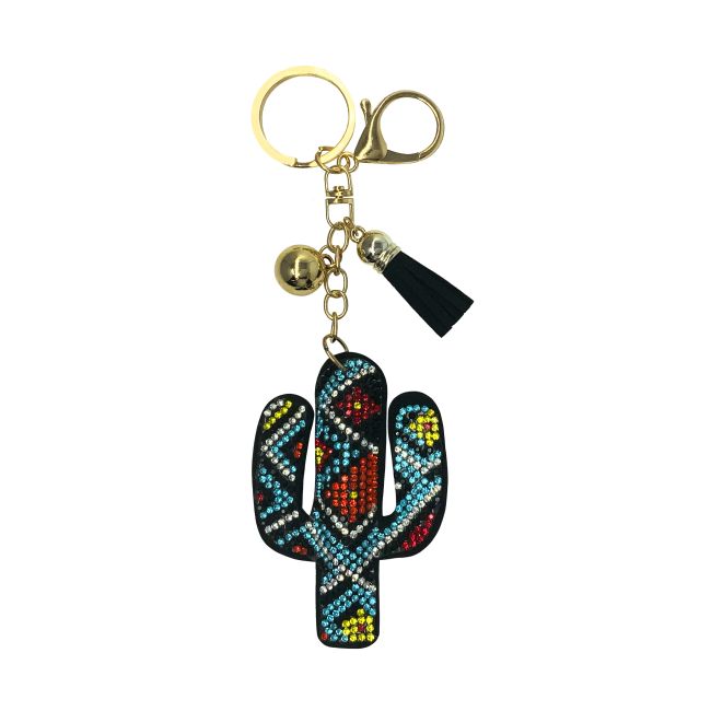 Bling Rhinestone Keychain ~ Aztec Cactus