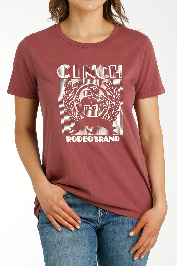 Ladies Cinch Brand Print Tee ~ Burgundy - Henderson's Western Store