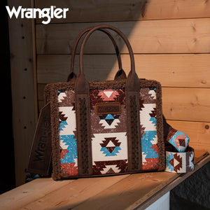 Load image into Gallery viewer, Wrangler Sherpa Southwestern Tote ~ Coffee