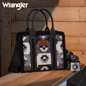 Load image into Gallery viewer, Wrangler Sherpa Southwestern Tote ~ Black