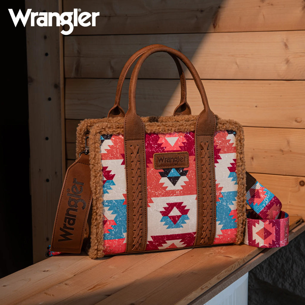 Wrangler Sherpa Southwestern Tote ~ Brown