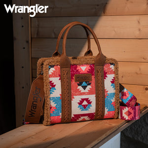 Load image into Gallery viewer, Wrangler Sherpa Southwestern Tote ~ Brown