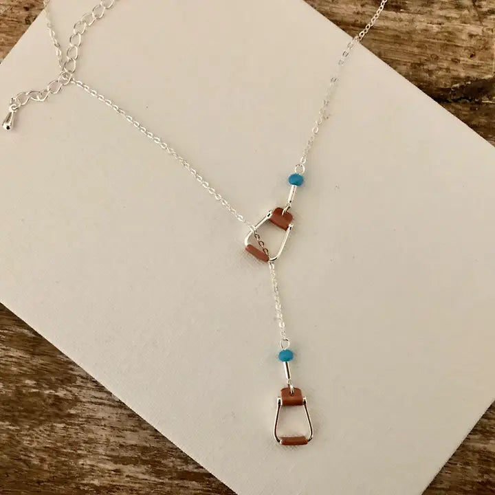 Saddle Stirrup "Y" Necklace W/Aqua Bead