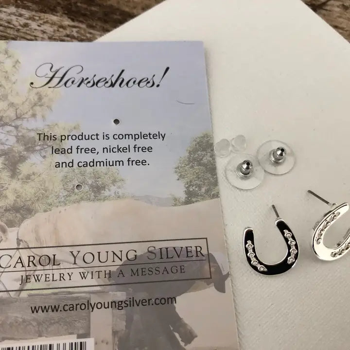 Horseshoe W/White Crystal Earrings/Post