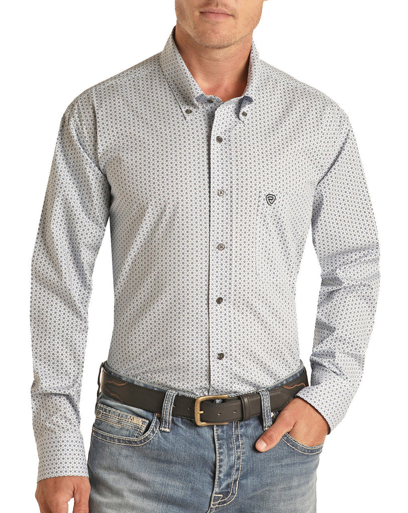 Men's Geo Woven Print ~ Blue & White - Henderson's Western Store