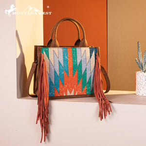 Load image into Gallery viewer, MW Aztec Print Fringe Tote ~ Conceal Carry