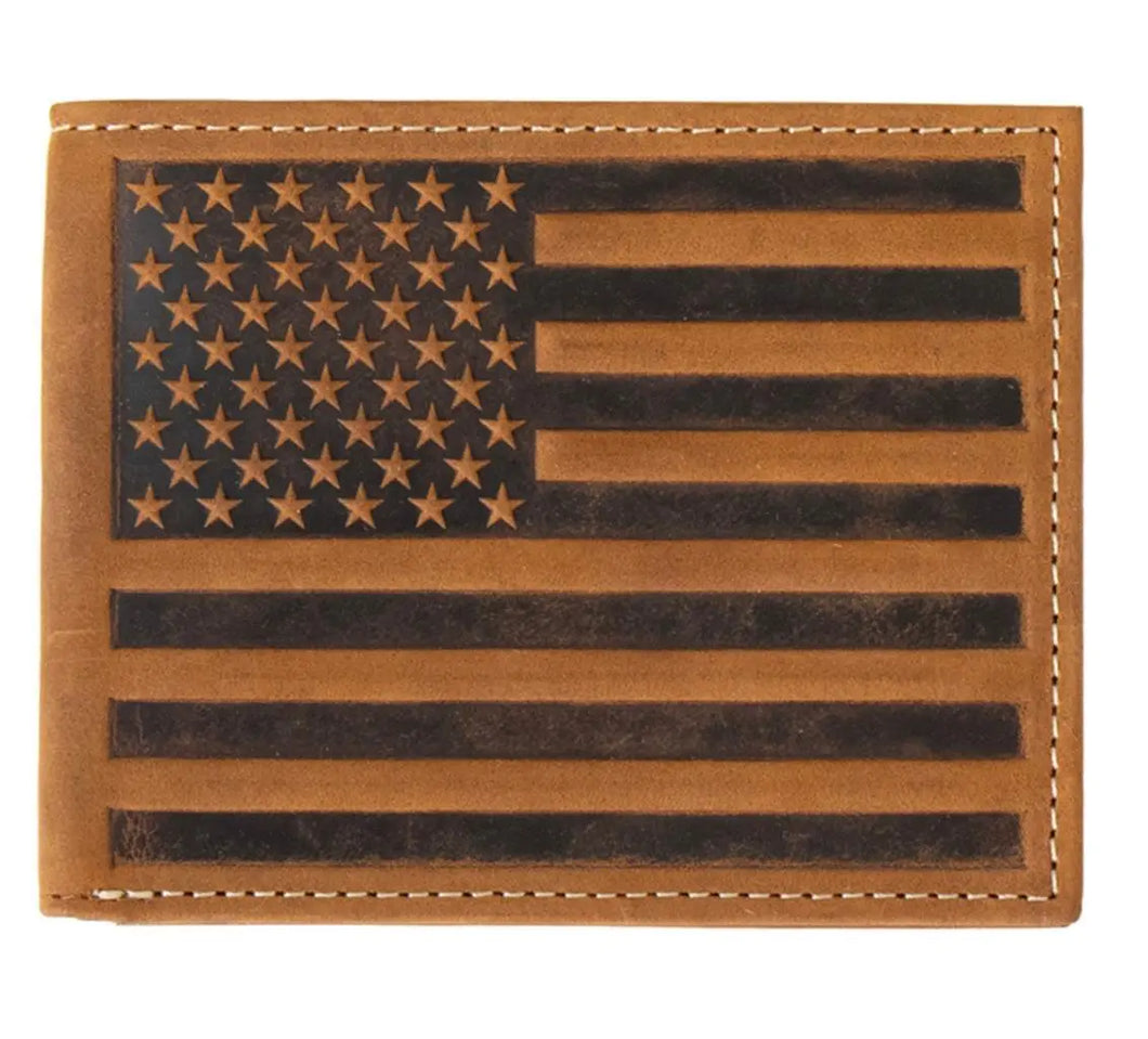 Brown Embossed Flag Rodeo Wallet ~ Bi-Fold - Henderson's Western Store