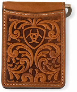 Load image into Gallery viewer, Ariat Leather Embossed Scrolling Wallet ~ Money Clip