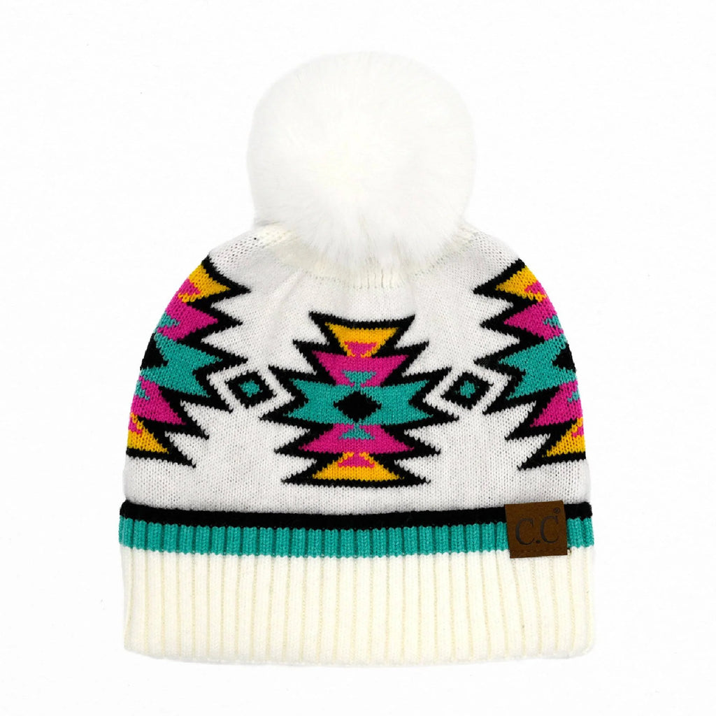 C.C Soft Southwest Beanie- White